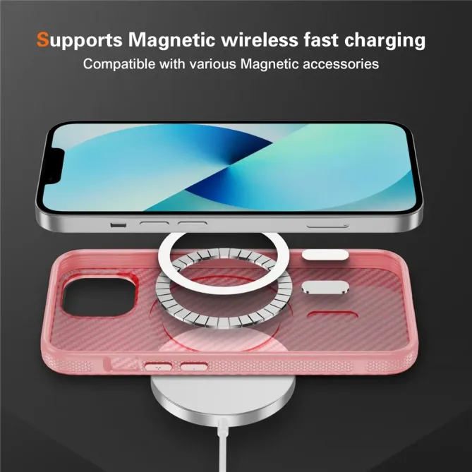 Coque iPhone 14 / 13 texture fibre carbone compatible MagSafe
