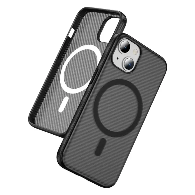 Coque iPhone 14 / 13 texture fibre carbone compatible MagSafe