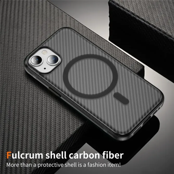Coque iPhone 14 / 13 texture fibre carbone compatible MagSafe