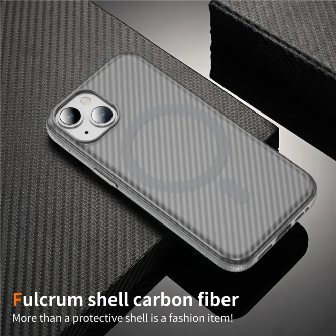 Coque iPhone 14 / 13 texture fibre carbone compatible MagSafe