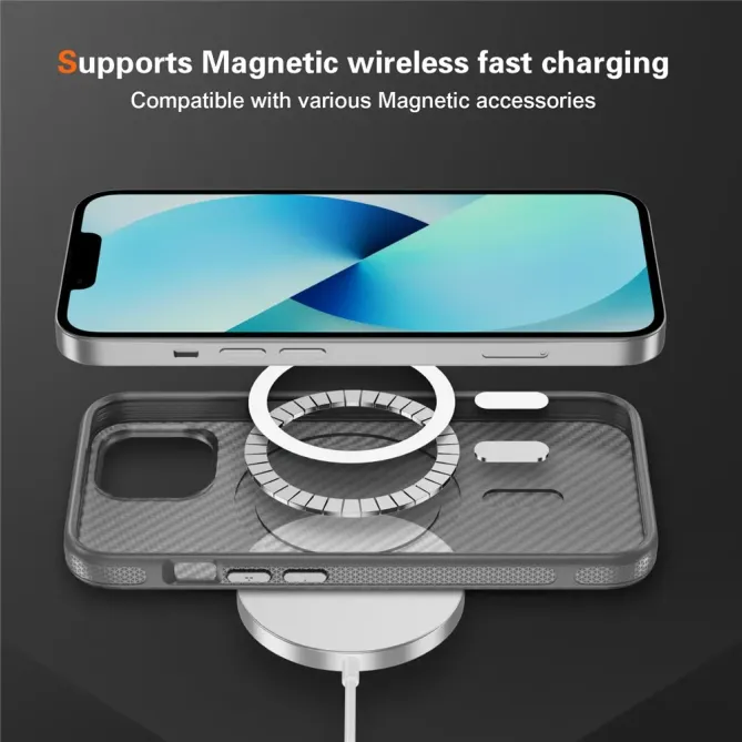 Coque iPhone 14 / 13 texture fibre carbone compatible MagSafe