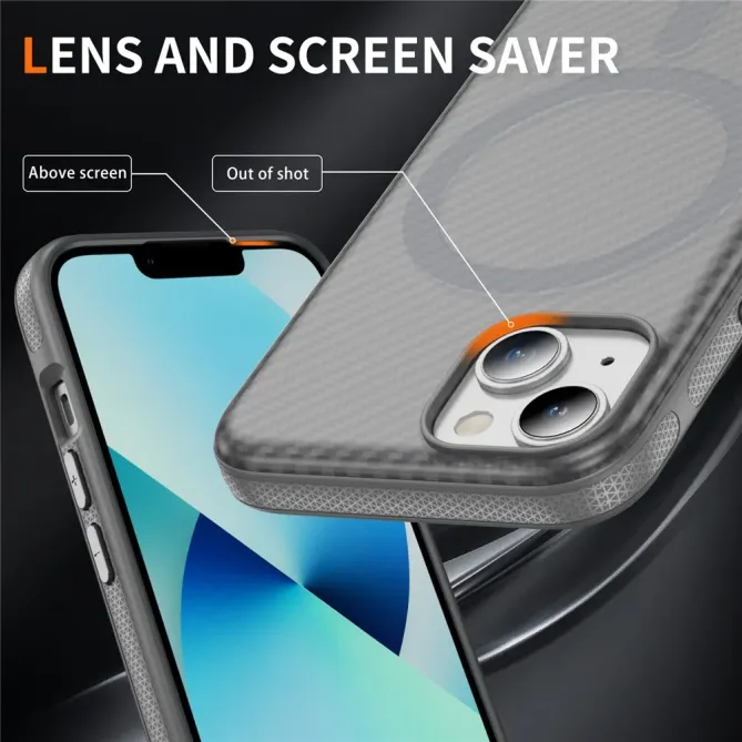 Coque iPhone 14 / 13 texture fibre carbone compatible MagSafe