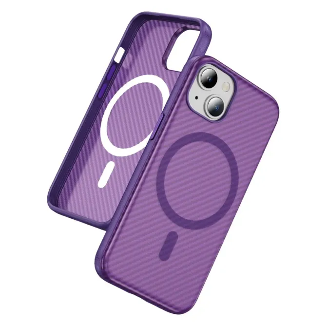 Coque iPhone 14 / 13 texture fibre carbone compatible MagSafe