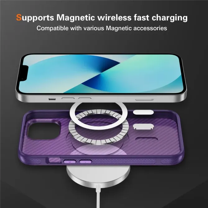 Coque iPhone 14 / 13 texture fibre carbone compatible MagSafe