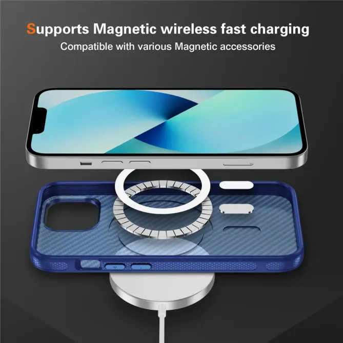 Coque iPhone 14 / 13 texture fibre carbone compatible MagSafe