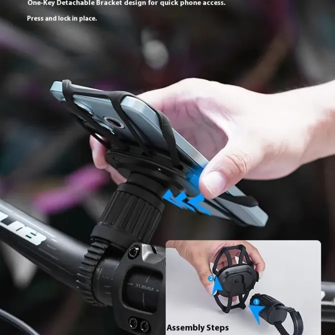 Support téléphone vélo silicone rotatif universel fixation souple