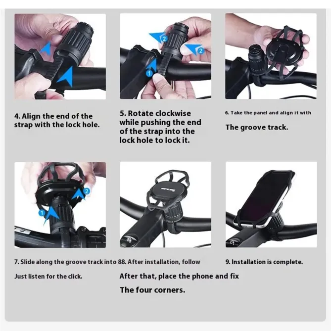 Support téléphone vélo silicone rotatif universel fixation souple