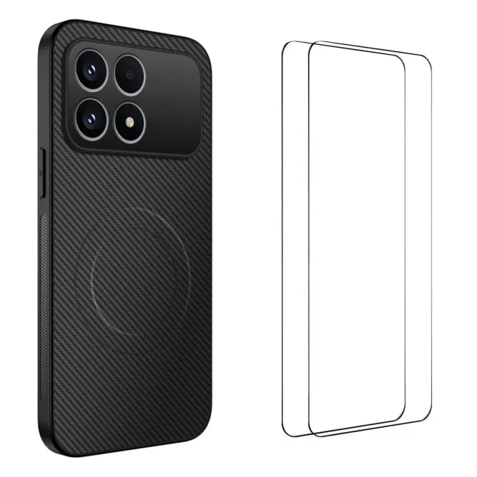 Coque POCO F8 Pro Carbone MagSafe avec 2 Verres Trempés