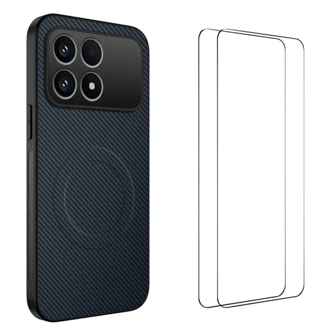 Coque POCO F8 Pro Carbone MagSafe avec 2 Verres Trempés