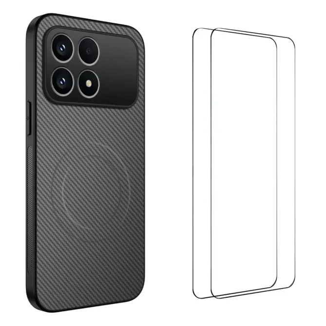 Coque POCO F8 Pro Carbone MagSafe avec 2 Verres Trempés