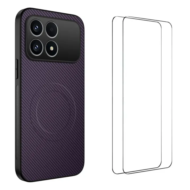 Coque POCO F8 Pro Carbone MagSafe avec 2 Verres Trempés