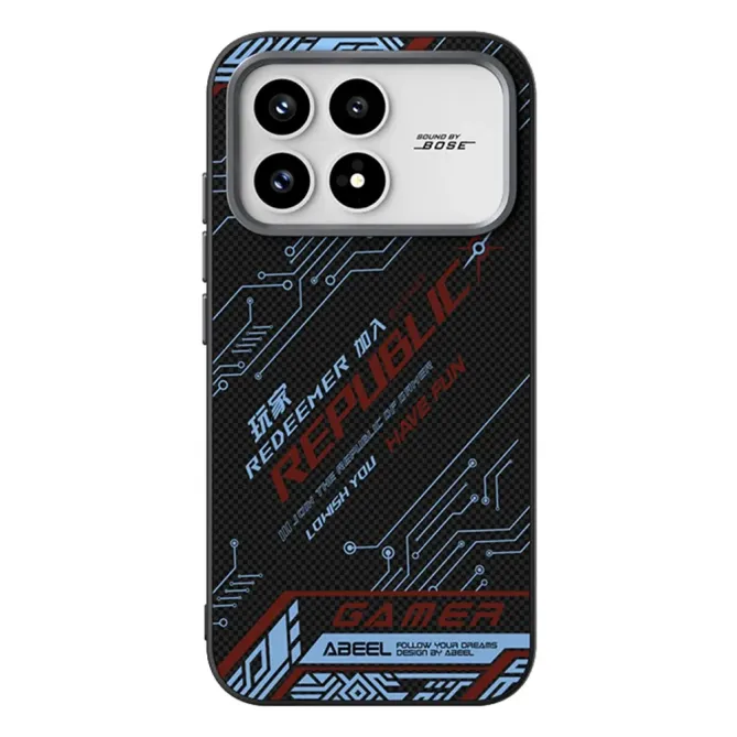 Coque POCO F8 Pro Design Circuit Bleu et Rouge