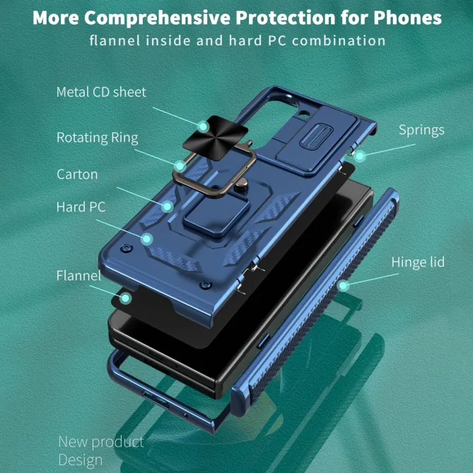 Coque Samsung Galaxy Z Fold 6 Support Anneau et Cache Caméra Coulissan