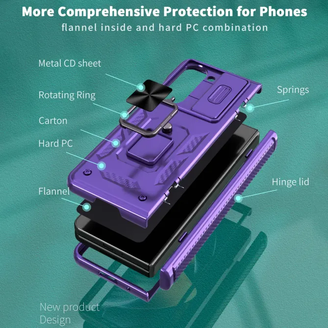 Coque Samsung Galaxy Z Fold 6 Support Anneau et Cache Caméra Coulissan