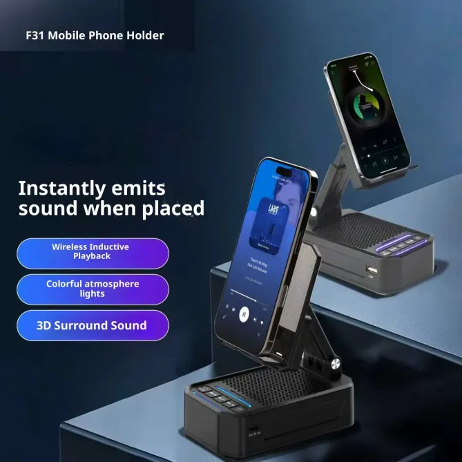 Support Téléphone Bureau Enceinte Bluetooth 3-en-1 Batterie Externe Pl