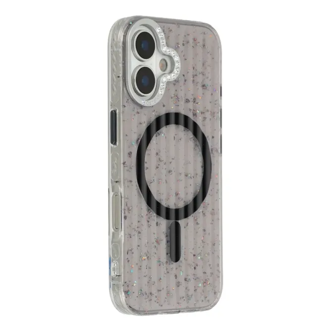 Coque iPhone 17 Paillettes Strass MagSafe Texture Glaciaire