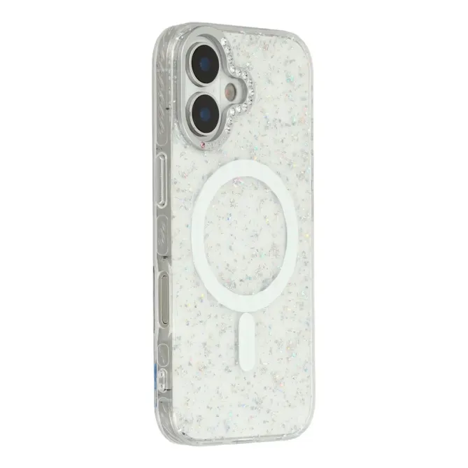 Coque iPhone 17 Paillettes Strass MagSafe Texture Glaciaire