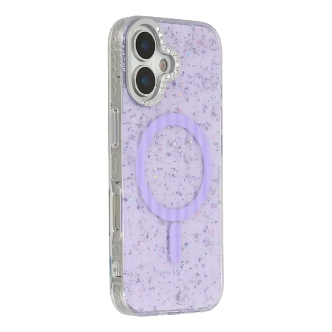 Coque iPhone 17 Paillettes Strass MagSafe Texture Glaciaire