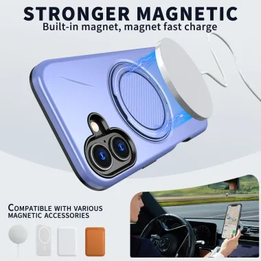 Coque iPhone 17 MagSafe Support Rotatif Béquille Antichoc Violet clair - photo 6