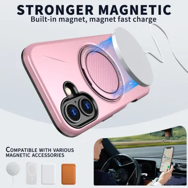 Coque iPhone 17 MagSafe Support Rotatif Béquille Antichoc Or Rose - photo 10