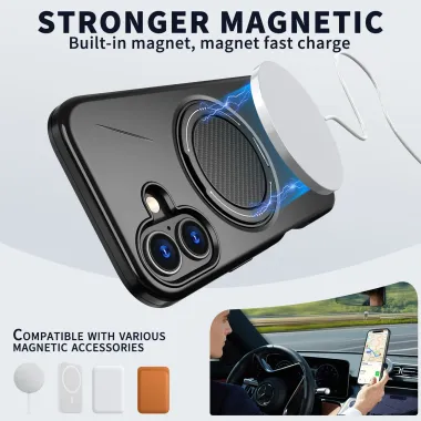 Coque iPhone 17 MagSafe Support Rotatif Béquille Antichoc Noir - photo 14