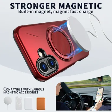 Coque iPhone 17 MagSafe Support Rotatif Béquille Antichoc Rouge foncé - photo 18