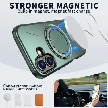 Coque iPhone 17 MagSafe Support Rotatif Béquille Antichoc Vert - photo 22