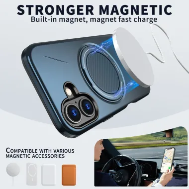 Coque iPhone 17 MagSafe Support Rotatif Béquille Antichoc Bleu marine - photo 26