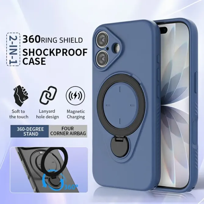 Coque iPhone 17 MagSafe Anneau Rotatif Support 360° Hybride