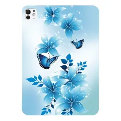 Coque iPad Pro 13 (2025) / 13 (2024) Papillon Bleu Fleurs Design