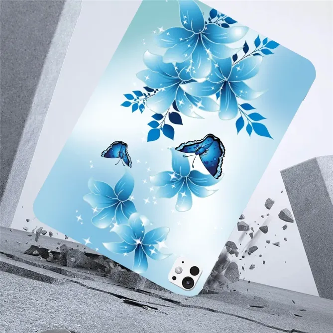 Coque iPad Pro 13 (2025) / 13 (2024) Papillon Bleu Fleurs Design