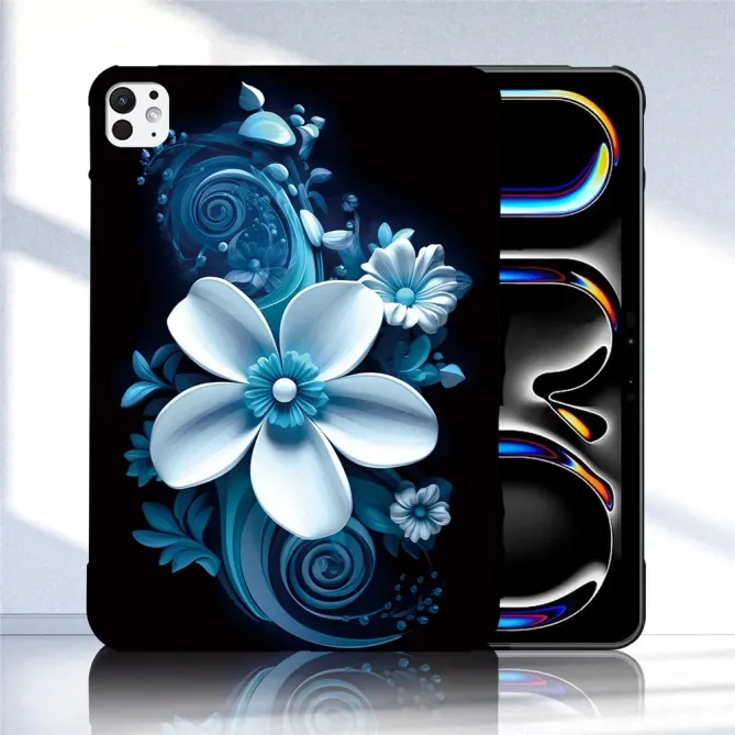 Coque iPad Pro 13 (2025) / 13 (2024) Fleur Bleue Artistique