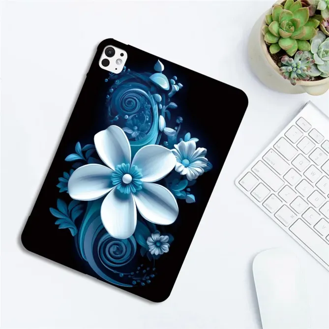 Coque iPad Pro 13 (2025) / 13 (2024) Fleur Bleue Artistique