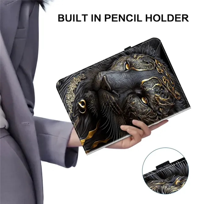 Housse iPad Pro 13 (2025) / (2024) Félin Noir et Or Porte-cartes