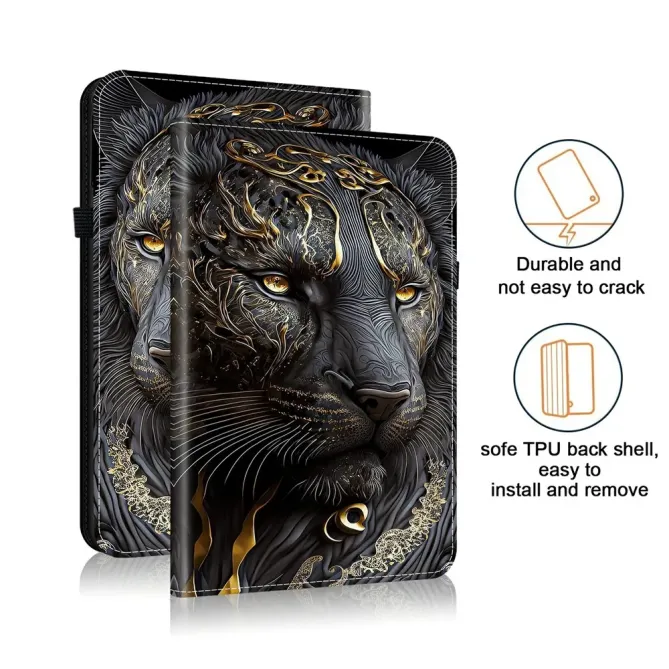 Housse iPad Pro 13 (2025) / (2024) Félin Noir et Or Porte-cartes
