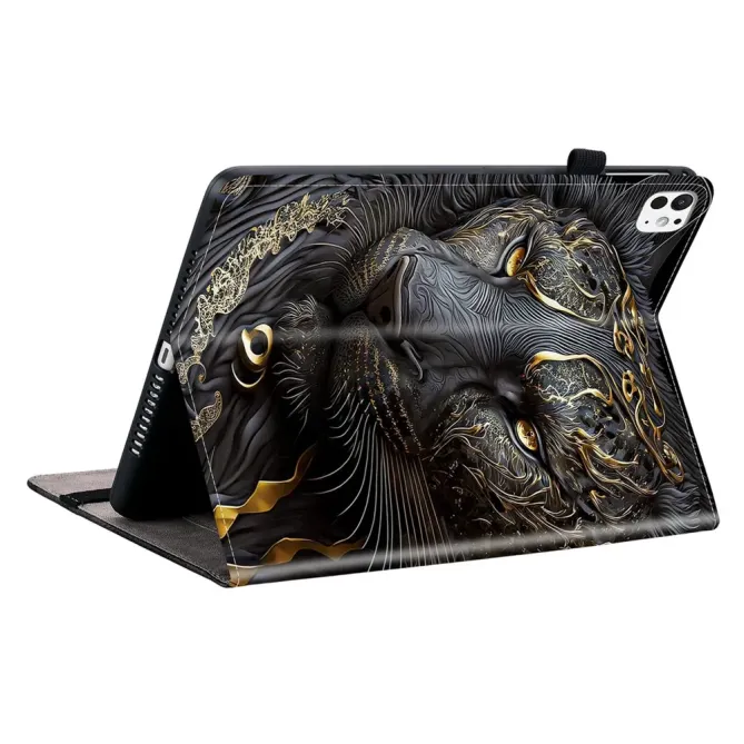 Housse iPad Pro 13 (2025) / (2024) Félin Noir et Or Porte-cartes