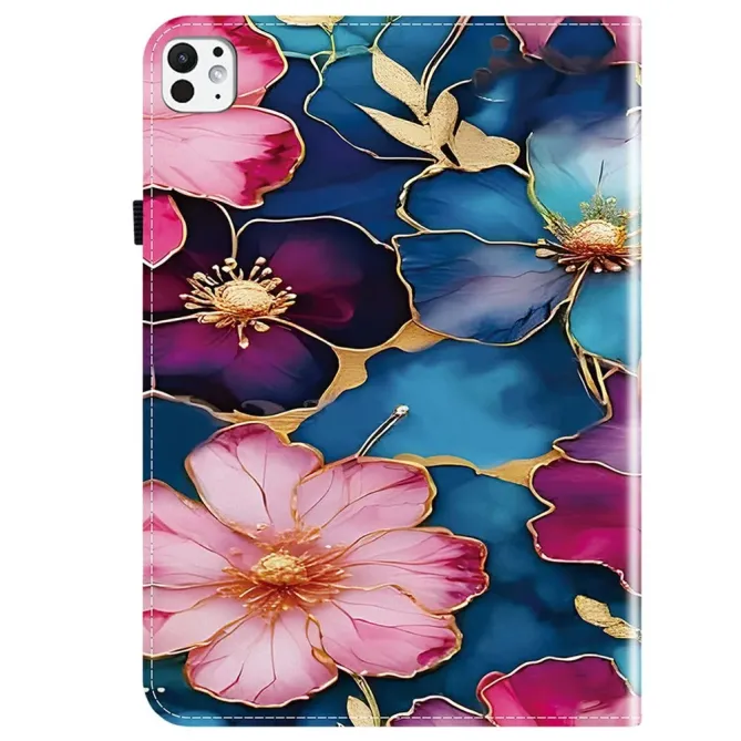 Housse iPad Pro 13 (2025) / (2024) Fleurs Bleues et Or Porte-cartes