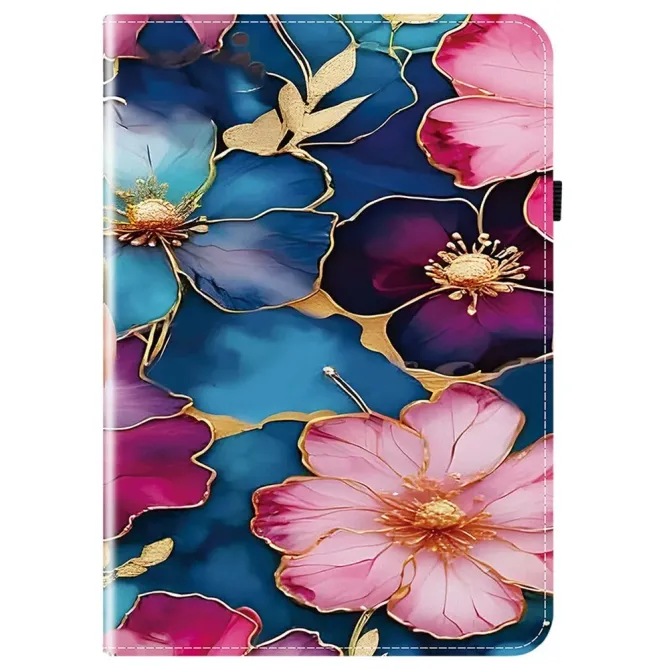 Housse iPad Pro 13 (2025) / (2024) Fleurs Bleues et Or Porte-cartes