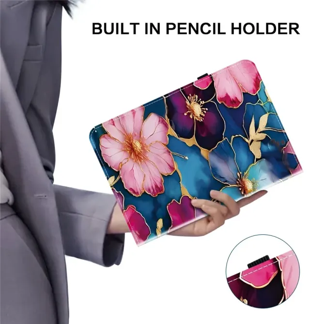 Housse iPad Pro 13 (2025) / (2024) Fleurs Bleues et Or Porte-cartes