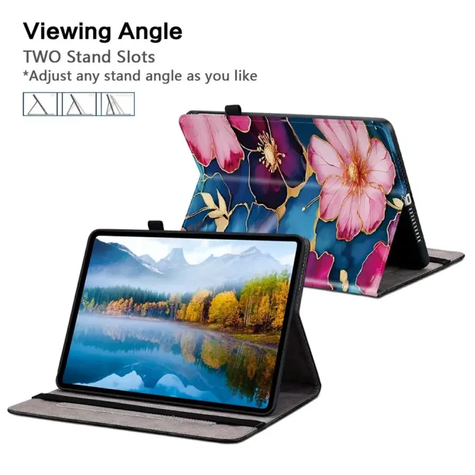 Housse iPad Pro 13 (2025) / (2024) Fleurs Bleues et Or Porte-cartes