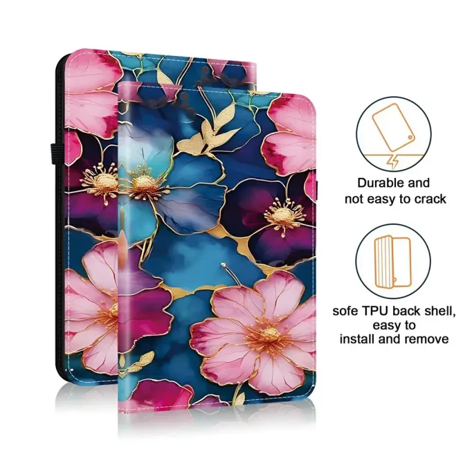 Housse iPad Pro 13 (2025) / (2024) Fleurs Bleues et Or Porte-cartes