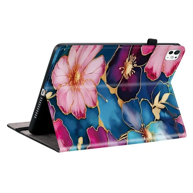 Housse iPad Pro 13 (2025) / (2024) Fleurs Bleues et Or Porte-cartes
