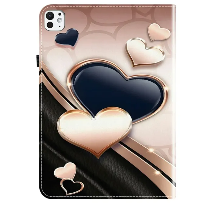 Housse iPad Pro 13 (2025) / (2024) Cœurs Noirs et Or Porte-cartes