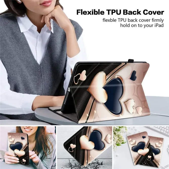 Housse iPad Pro 13 (2025) / (2024) Cœurs Noirs et Or Porte-cartes