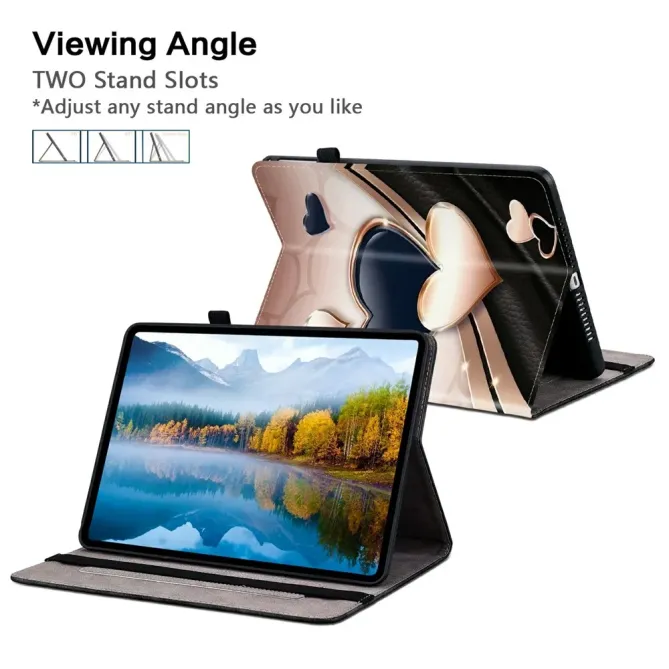 Housse iPad Pro 13 (2025) / (2024) Cœurs Noirs et Or Porte-cartes