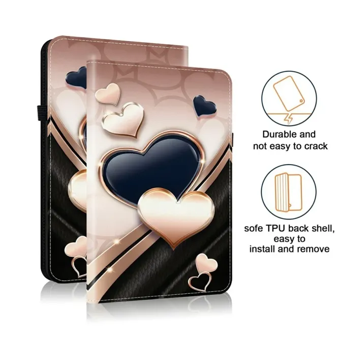 Housse iPad Pro 13 (2025) / (2024) Cœurs Noirs et Or Porte-cartes