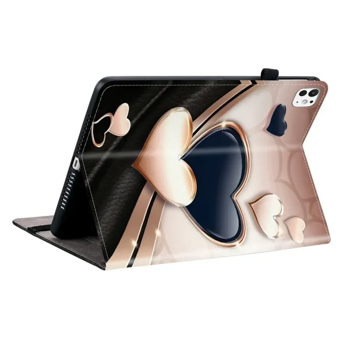 Housse iPad Pro 13 (2025) / (2024) Cœurs Noirs et Or Porte-cartes