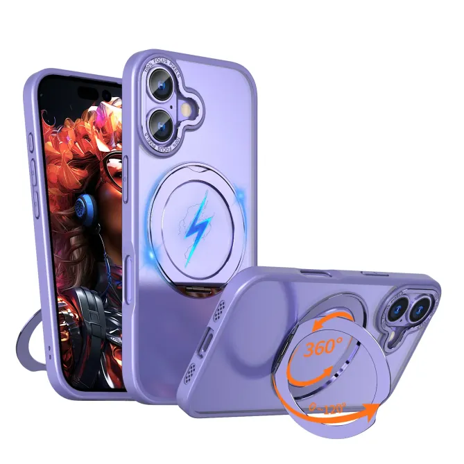 Coque iPhone 17 MagSafe Support Rotatif Toucher Doux Antichoc Lilas