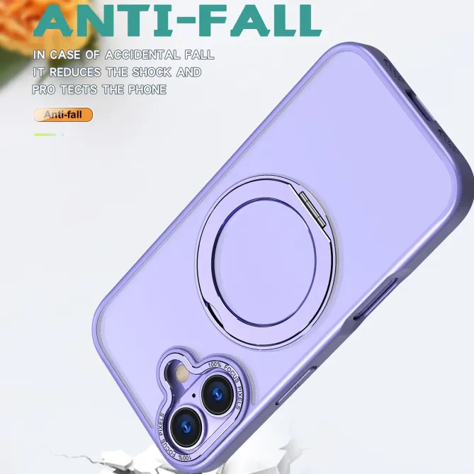 Coque iPhone 17 MagSafe Support Rotatif Toucher Doux Antichoc Lilas