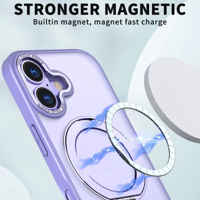 Coque iPhone 17 MagSafe Support Rotatif Toucher Doux Antichoc Lilas